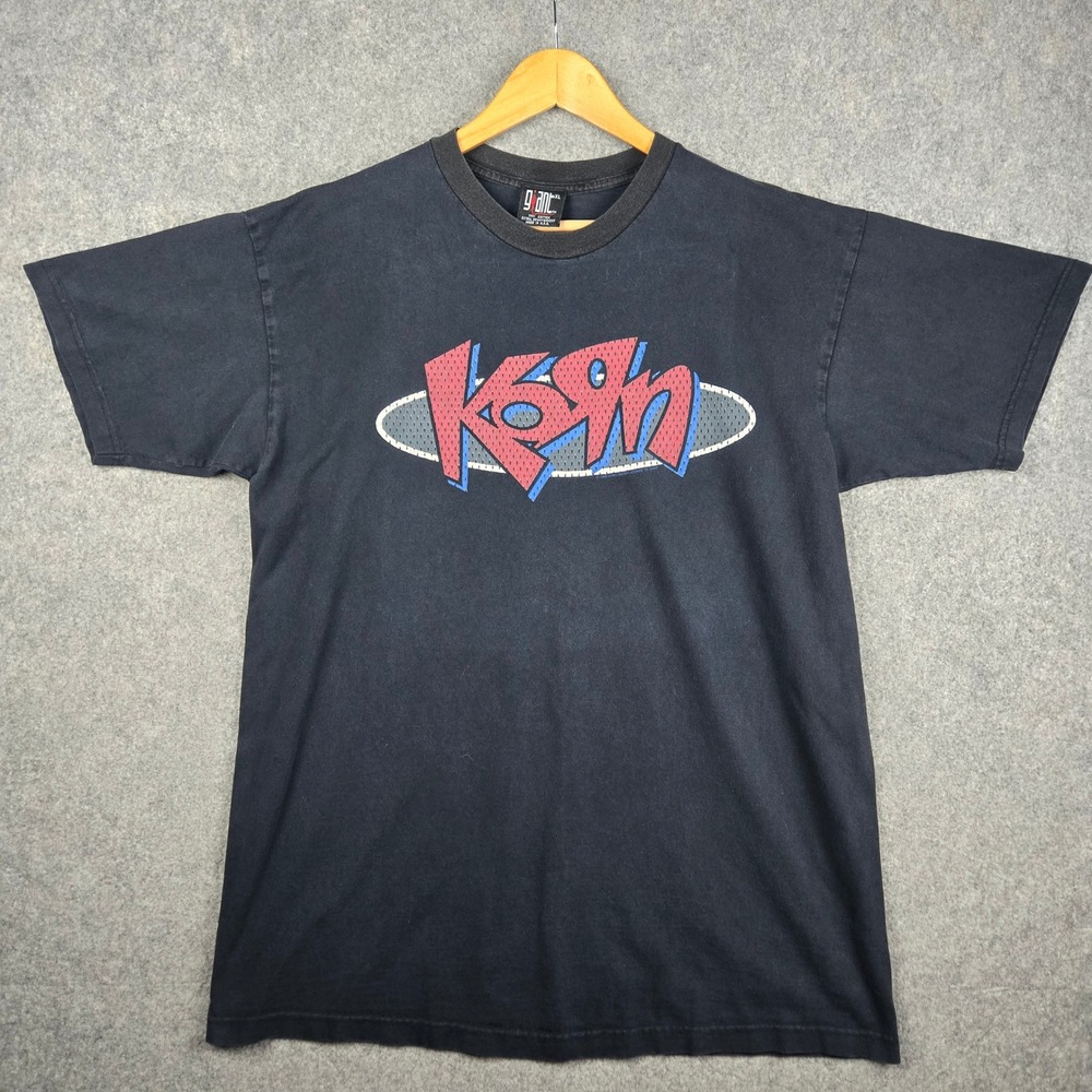 Vtg Korn Shirt Mens XL Black Mesh Graphic Giant Tag Band Metal Grunge Skater 90s